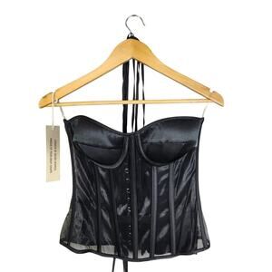 Perfect Corset Bustier Black Corset Boned Underwire Cups Lace Up NWT L